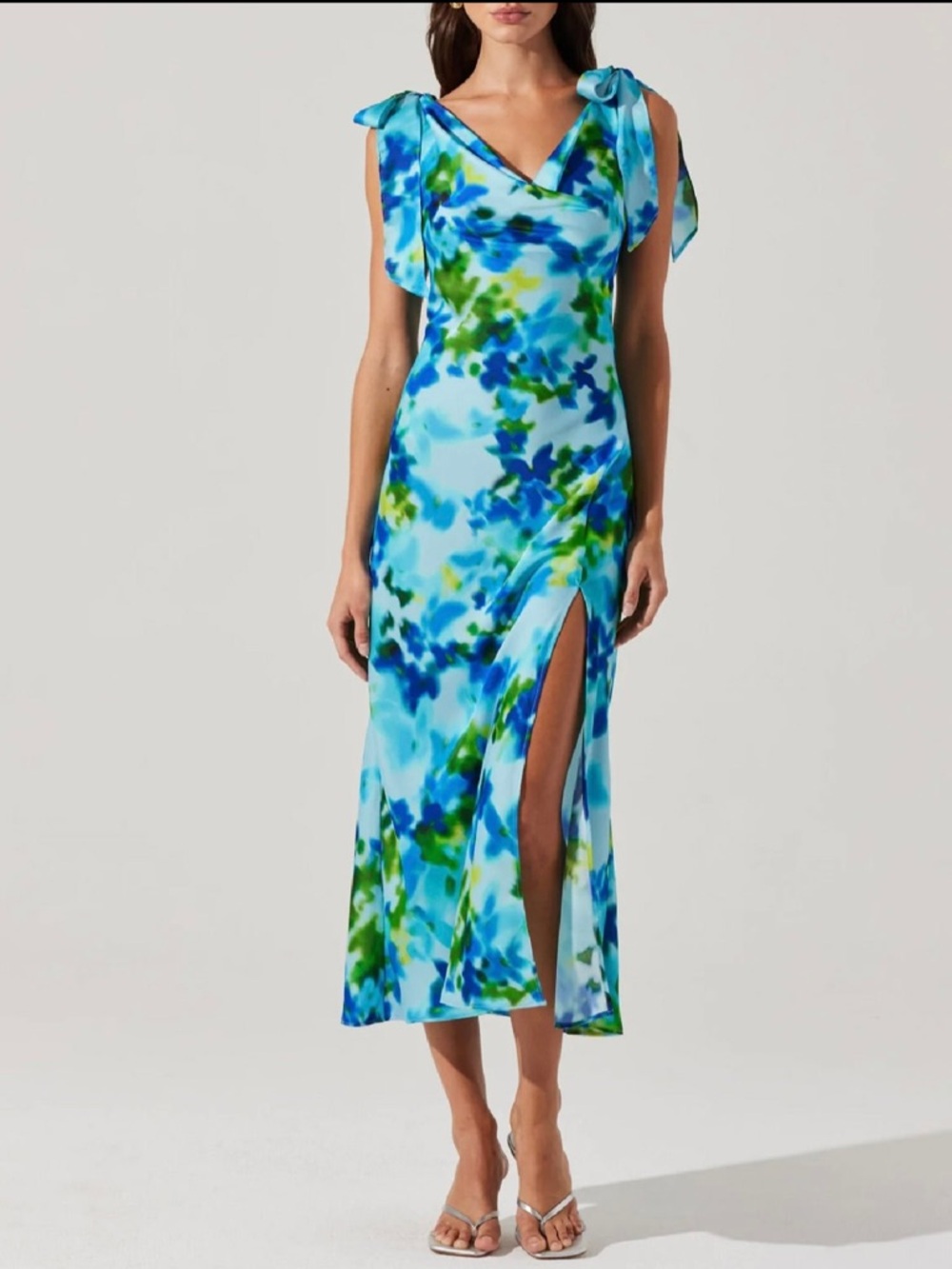 ASTR Allexina Cowl Dress In Water Blue Print